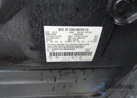 2021 Ford Explorer Xlt z USA, uszkodzony, nr VIN 1FMSK7DH3MGB50690